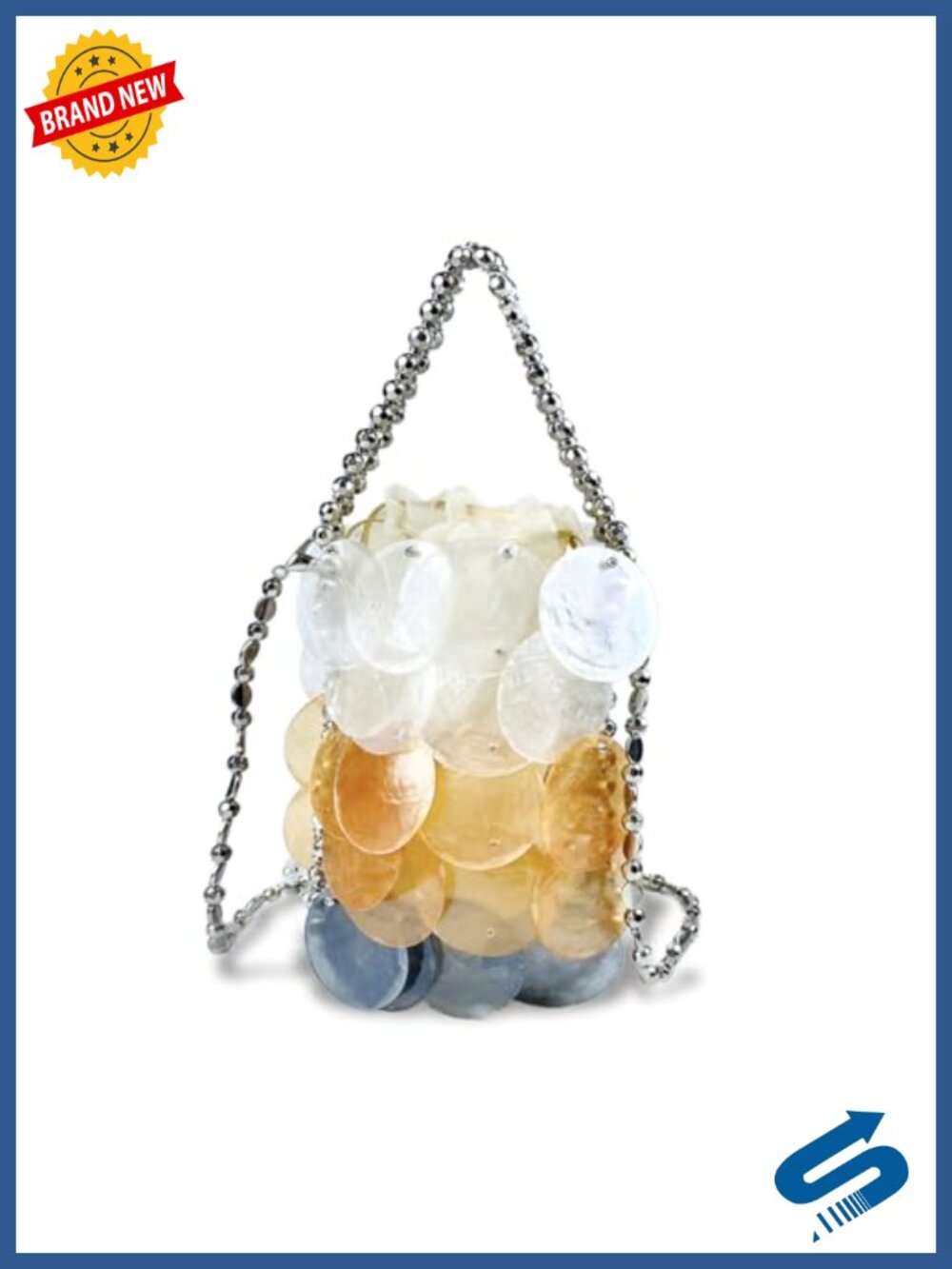 Shell Woven Clutch Handbag with Beaded Chain - Summer Beach Bag